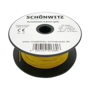 Abverkauf Schönwitz 51360 - 100 Meter Draht Kupferschaltdraht Schaltdraht 0,5mm 1-adrig gelb