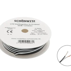 Ausverkauf Schönwitz 50986 - 10m LIYZ Zwillingslitze 2x 0,14mm² weiß / schwarz
