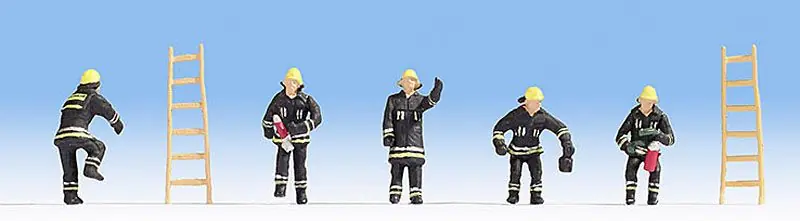 Zertifiziert Noch 15021 - Feuerwehr (schwarze Schutzanzug) , 5 Figuren + 2 Leiter